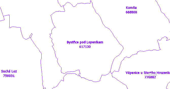 Katastrální mapa Bystřice pod Lopeníkem - přehledová mapa katastrálního území