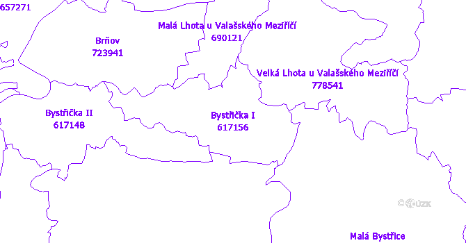 Katastrální mapa Bystřička I - přehledová mapa katastrálního území