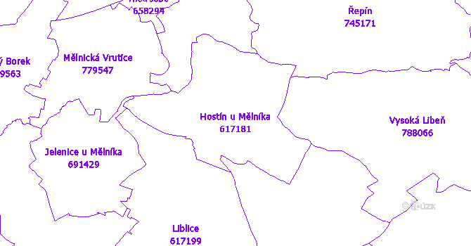 Katastrální mapa Hostín u Mělníka - přehledová mapa katastrálního území