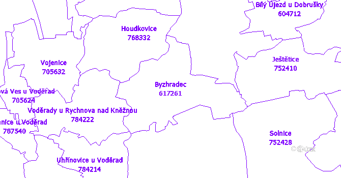 Katastrální mapa Byzhradec - přehledová mapa katastrálního území