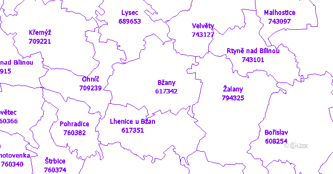Katastrální mapa Bžany