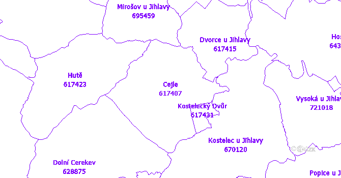 Katastrální mapa Cejle - přehledová mapa katastrálního území