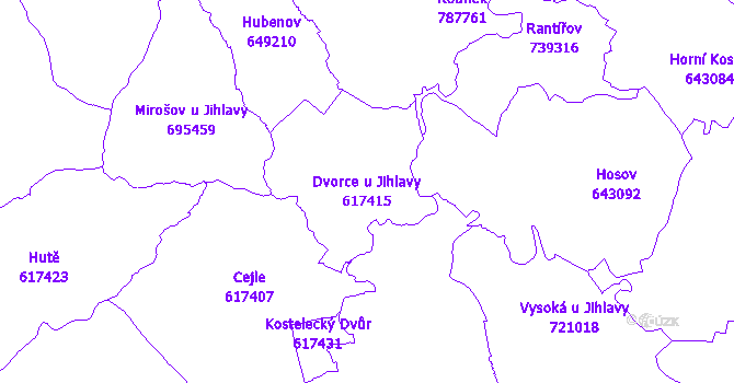 Katastrální mapa Dvorce u Jihlavy - přehledová mapa katastrálního území