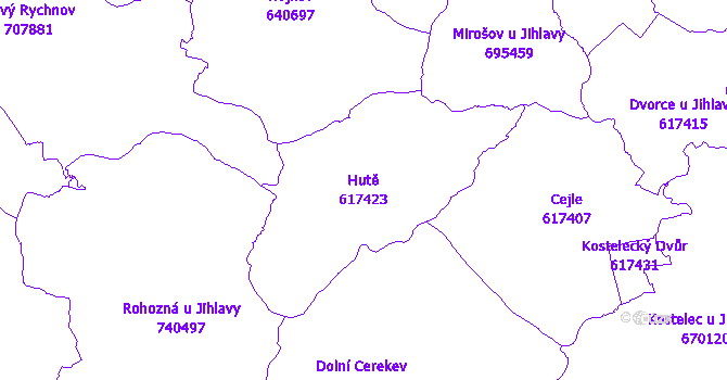 Katastrální mapa Hutě - přehledová mapa katastrálního území