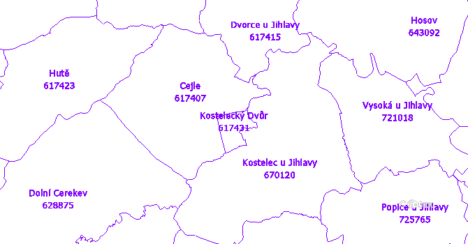 Katastrální mapa Kostelecký Dvůr - přehledová mapa katastrálního území
