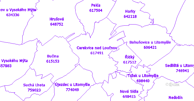 Katastrální mapa Cerekvice nad Loučnou - přehledová mapa katastrálního území