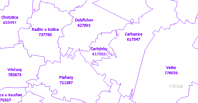 Katastrální mapa Cerhýnky - přehledová mapa katastrálního území