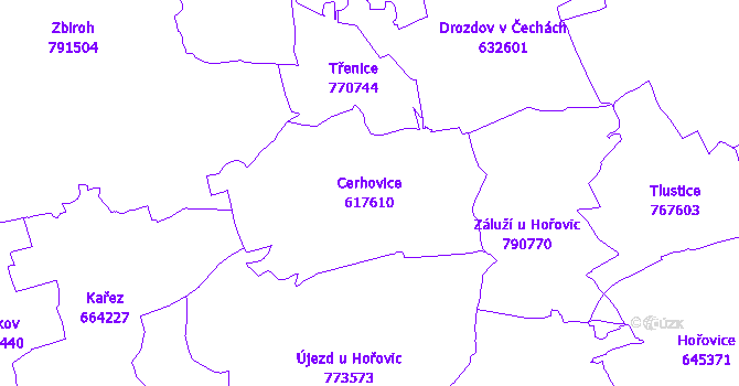 Katastrální mapa Cerhovice - přehledová mapa katastrálního území