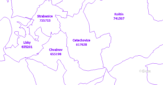 Katastrální mapa Cetechovice - přehledová mapa katastrálního území