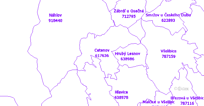 Katastrální mapa Cetenov - přehledová mapa katastrálního území