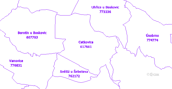 Katastrální mapa Cetkovice - přehledová mapa katastrálního území