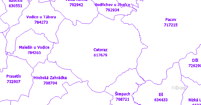 Katastrální mapa Cetoraz - přehledová mapa katastrálního území