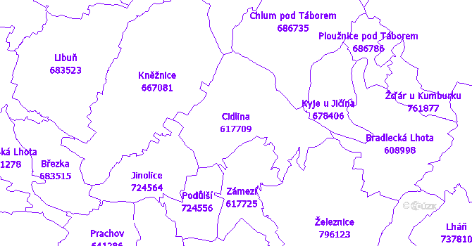 Katastrální mapa Cidlina - přehledová mapa katastrálního území