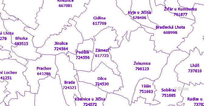 Katastrální mapa Zámezí - přehledová mapa katastrálního území