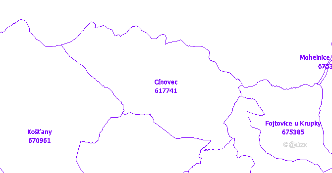 Katastrální mapa Cínovec - přehledová mapa katastrálního území