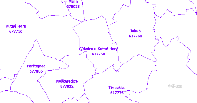 Katastrální mapa Církvice u Kutné Hory - přehledová mapa katastrálního území