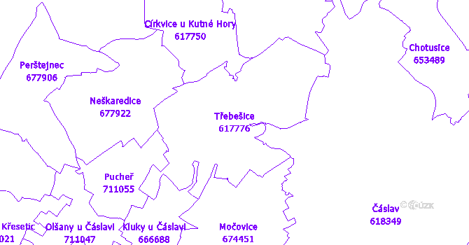 Katastrální mapa Třebešice - přehledová mapa katastrálního území