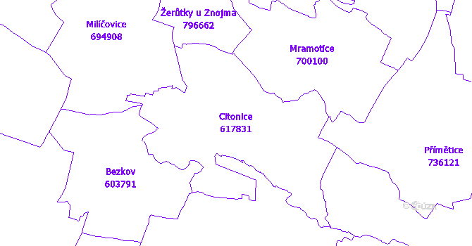 Katastrální mapa Citonice - přehledová mapa katastrálního území