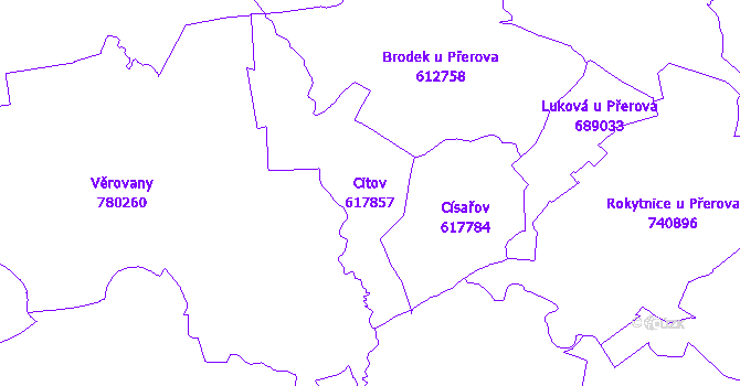 Katastrální mapa Citov - přehledová mapa katastrálního území