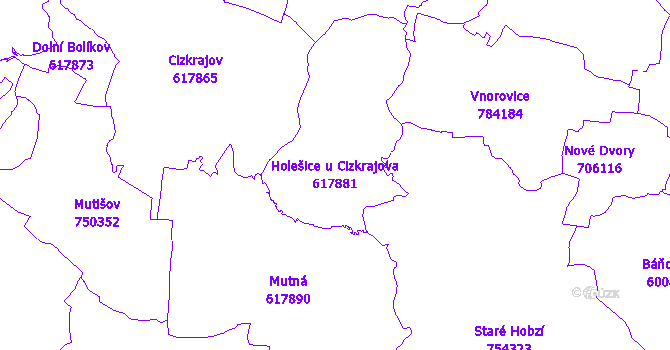 Katastrální mapa Holešice u Cizkrajova - přehledová mapa katastrálního území