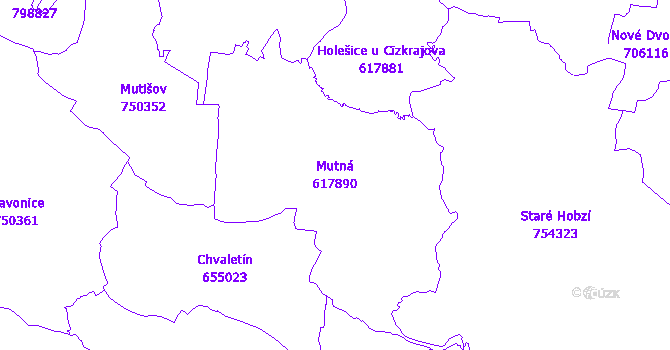 Katastrální mapa Mutná - přehledová mapa katastrálního území
