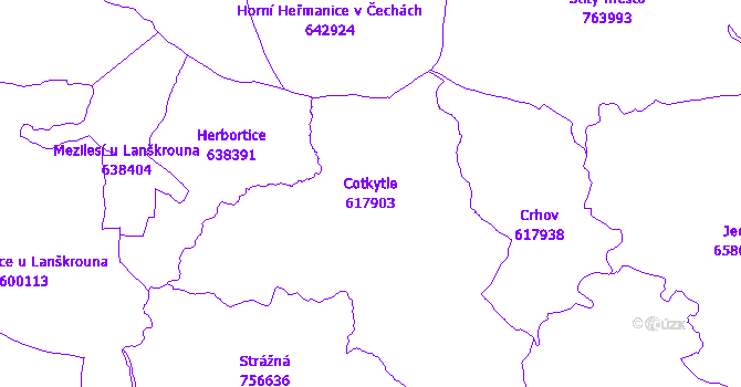 Katastrální mapa Cotkytle - přehledová mapa katastrálního území