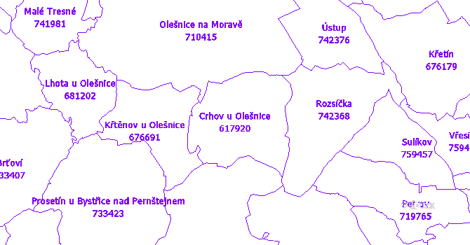 Katastrální mapa Crhov u Olešnice - přehledová mapa katastrálního území