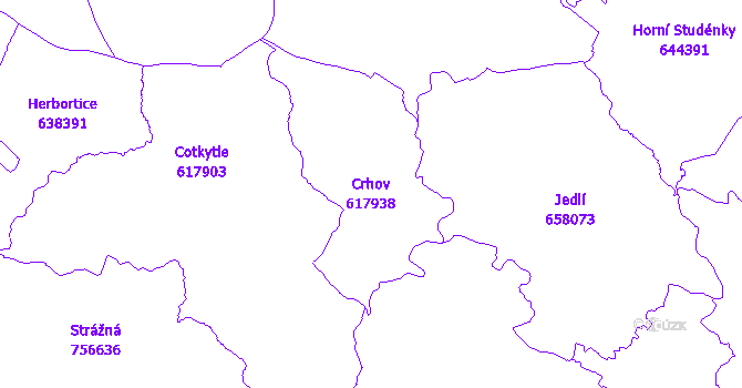 Katastrální mapa Crhov - přehledová mapa katastrálního území