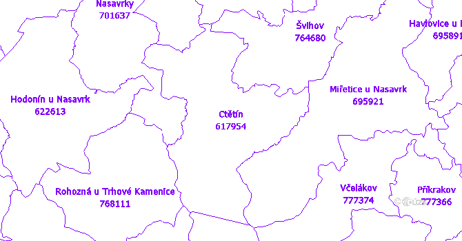 Katastrální mapa Ctětín - přehledová mapa katastrálního území
