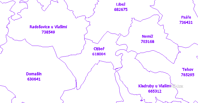 Katastrální mapa Ctiboř - přehledová mapa katastrálního území