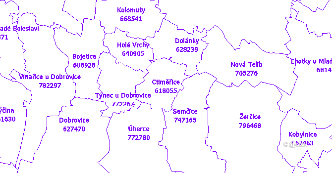 Katastrální mapa Ctiměřice - přehledová mapa katastrálního území