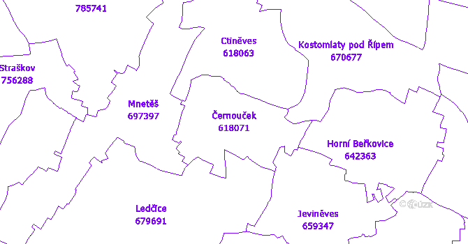 Katastrální mapa Černouček - přehledová mapa katastrálního území