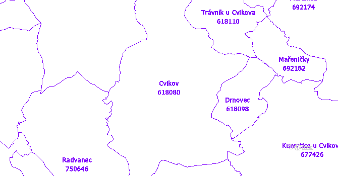 Katastrální mapa Cvikov - přehledová mapa katastrálního území