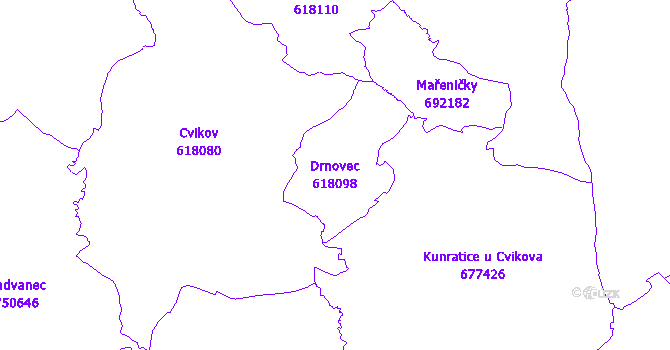 Katastrální mapa Drnovec - přehledová mapa katastrálního území
