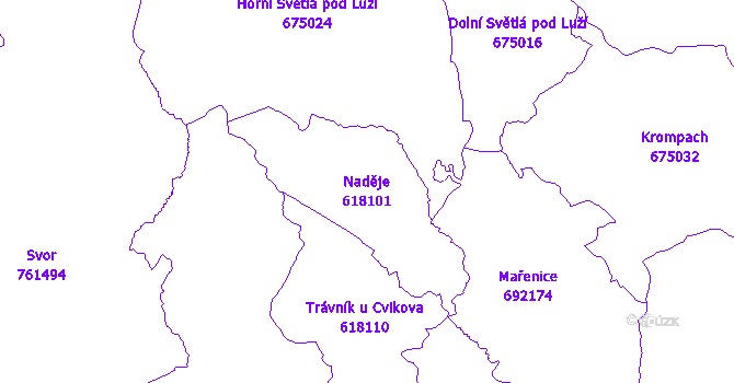 Katastrální mapa Naděje - přehledová mapa katastrálního území