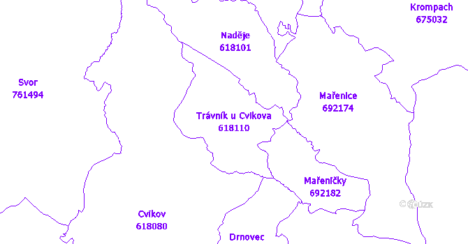 Katastrální mapa Trávník u Cvikova - přehledová mapa katastrálního území