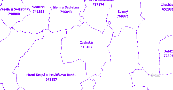 Katastrální mapa Čachotín - přehledová mapa katastrálního území