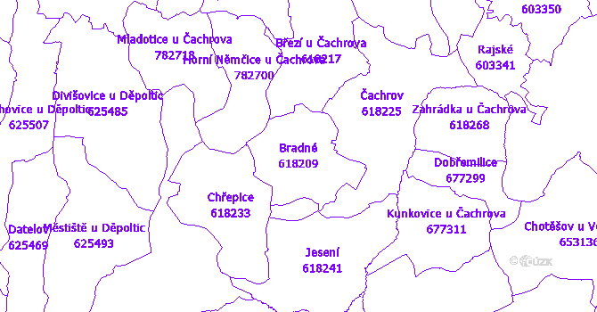Katastrální mapa Bradné - přehledová mapa katastrálního území
