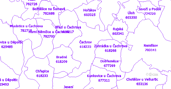 Katastrální mapa Čachrov - přehledová mapa katastrálního území