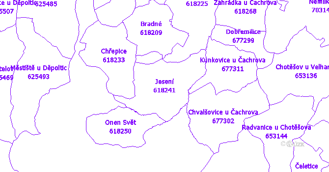 Katastrální mapa Jesení - přehledová mapa katastrálního území