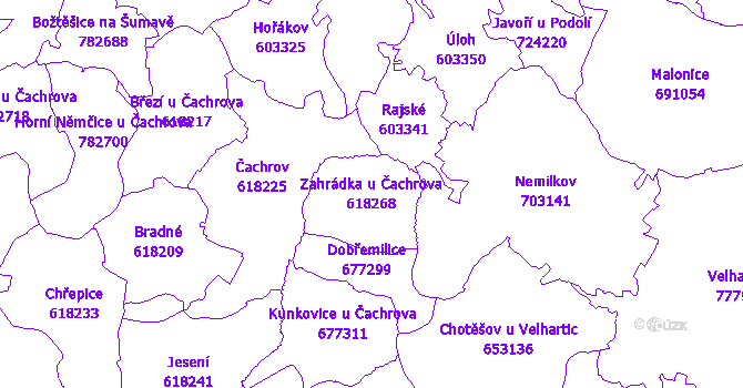 Katastrální mapa Zahrádka u Čachrova