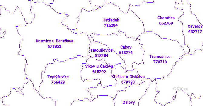 Katastrální mapa Tatouňovice - přehledová mapa katastrálního území