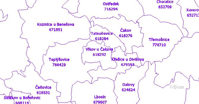 Katastrální mapa Vlkov u Čakova - přehledová mapa katastrálního území