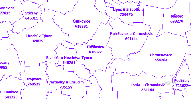 Katastrální mapa Blížňovice - přehledová mapa katastrálního území