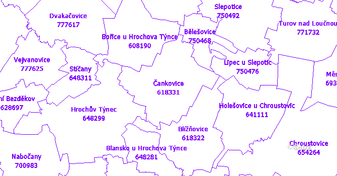 Katastrální mapa Čankovice - přehledová mapa katastrálního území