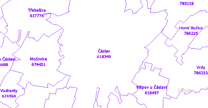 Katastrální mapa Čáslav - přehledová mapa katastrálního území