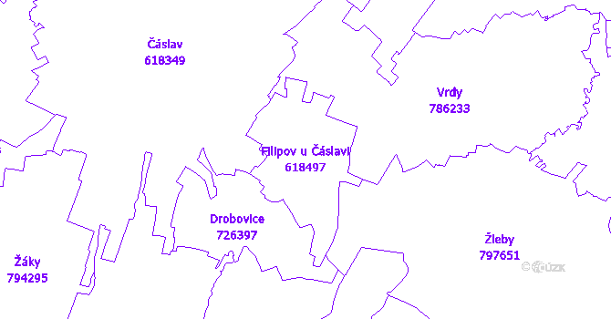Katastrální mapa Filipov u Čáslavi - přehledová mapa katastrálního území