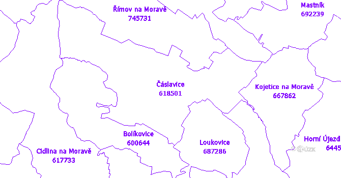 Katastrální mapa Čáslavice - přehledová mapa katastrálního území