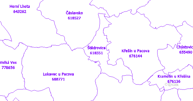 Katastrální mapa Štědrovice - přehledová mapa katastrálního území