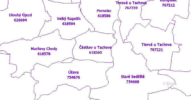 Katastrální mapa Částkov u Tachova - přehledová mapa katastrálního území